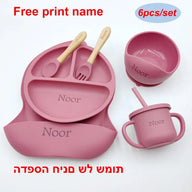 6pcs Silicone Kids Feeding Set Personalized Name Plates, Bowl, Spoon & Cup